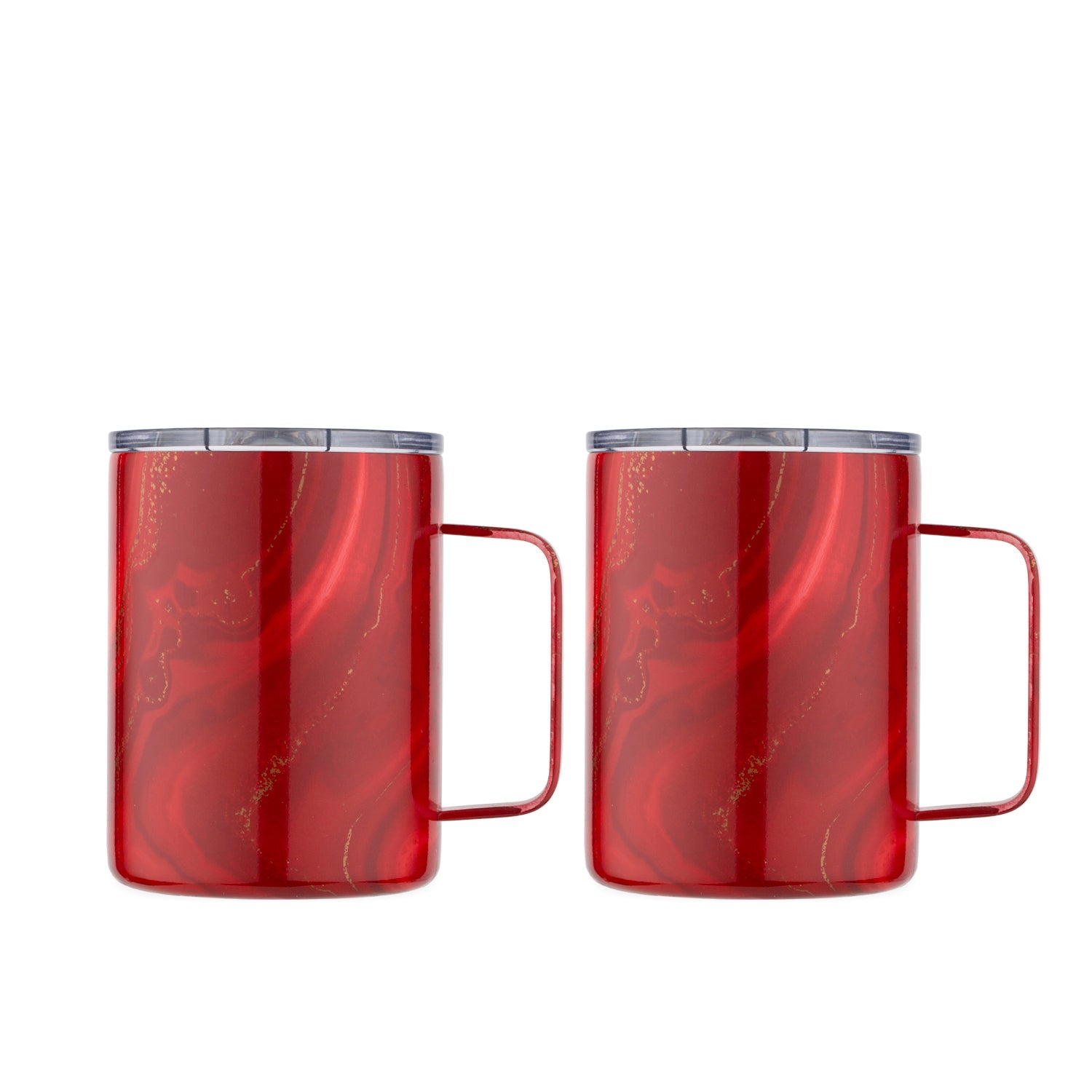 16 Oz Red Geo Insulated Coffee Mugs, Set Of 2