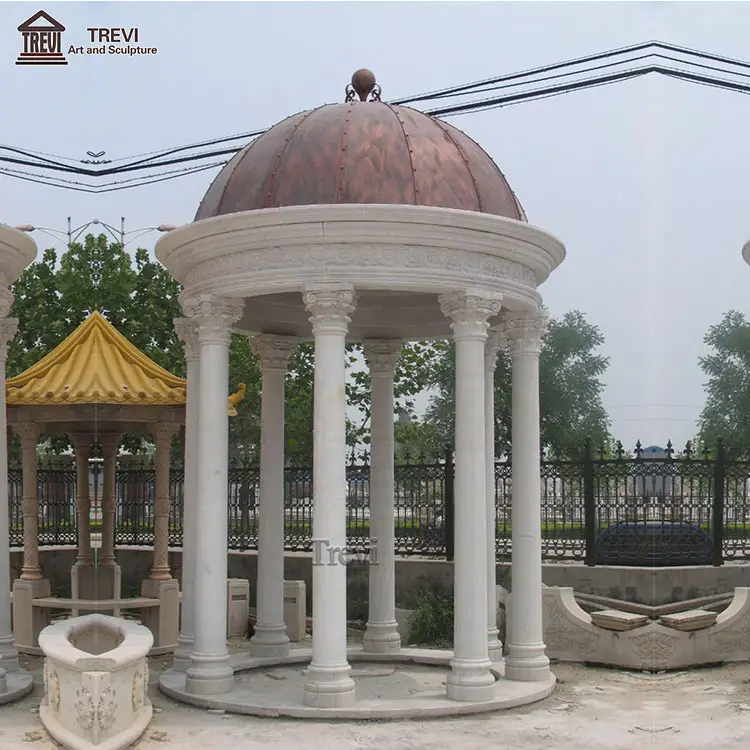 Outdoor Luxury White Marble Made Hand Carved Garden Roman Stone Gazebo for Sale