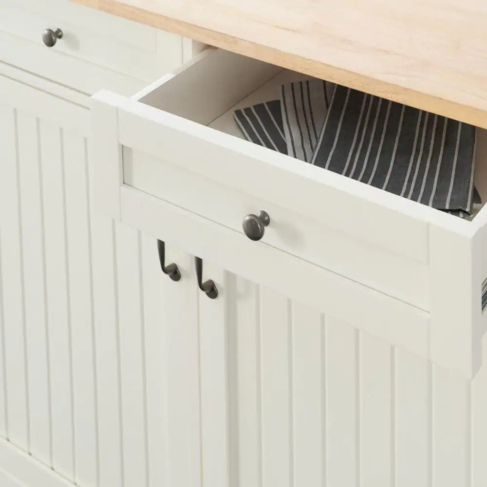 Bainport Ivory Kitchen Cart with Butcher Block Top