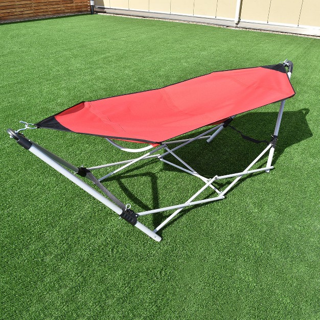 Costway Red Portable Folding Hammock Lounge Camping Bed Steel Frame Stand W carry Bag