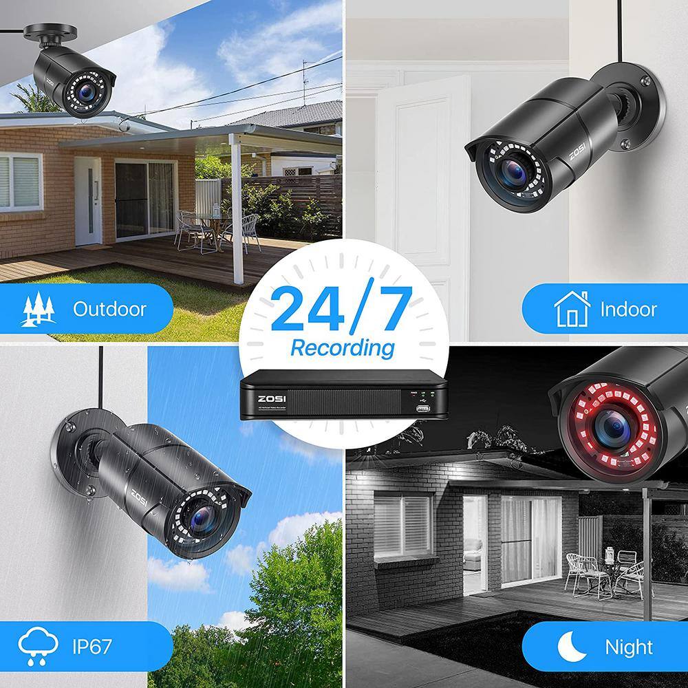 ZOSI 8-Channel 5MP POE 1TB NVR Security Camera System with 4 Wired Bullet Cameras Motion Detection Remote Access 8UM-2615B4S-10-US-A2