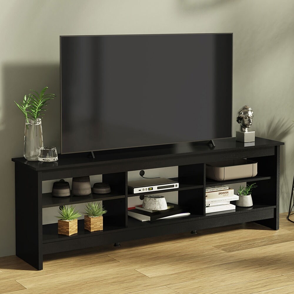 Madesa TV Stand with 6 Shelves and Cable Management  for TVs up to 75 Inches  Wood TV Bench  23\