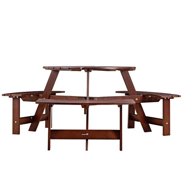 Outdoor round wooden picnic set with umbrella hole (6 persons/8 persons)