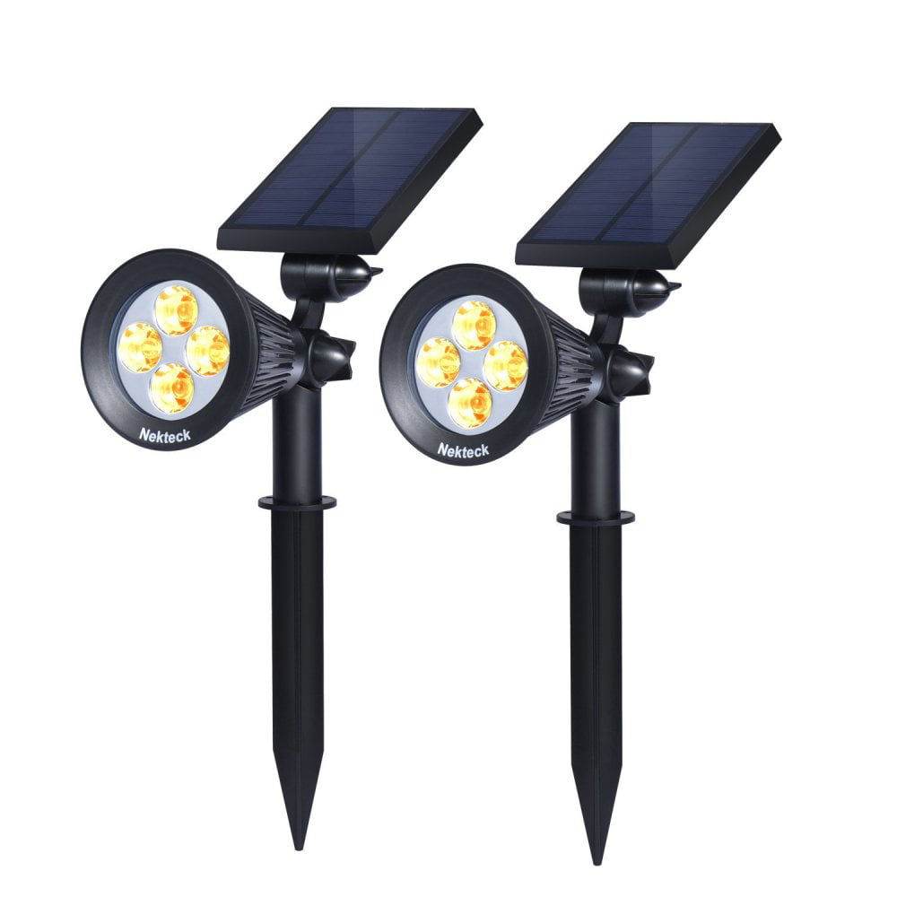 Nekteck Solar Powered Garden Spotlight - Outdoor Spot Light for Walkways， Landscaping， Security， Etc. - Ground or Wall Mount Options (2 Pack， Warm White)