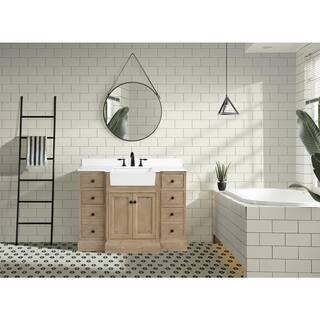 Ari Kitchen and Bath Kelly 48 in W x 20.5 in D x 34.50 H Single Bath Vanity in Weathered Fir with White Engineered Stone Top with White Basin AKB-KELLY-48-WEATHFIR-WHTOP