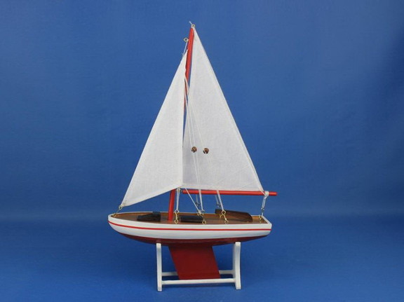 Handcrafted Model Ships Sailboat Red 12 Wooden Dec...