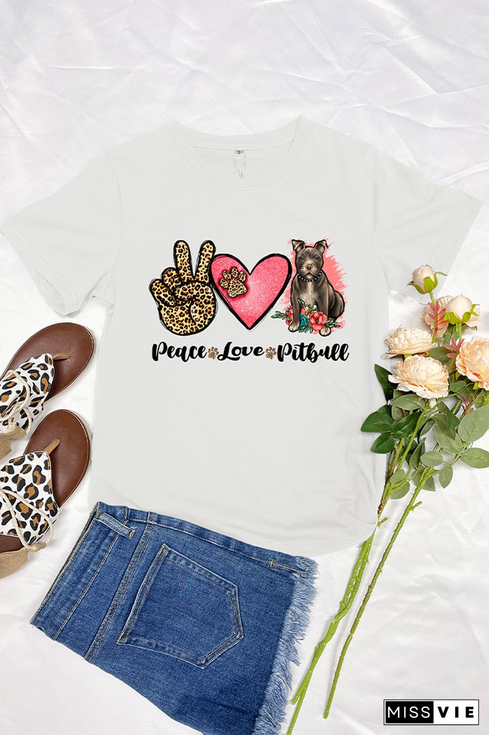 Peace Love Pitbull Short Sleeve Graphic Tee Wholesale