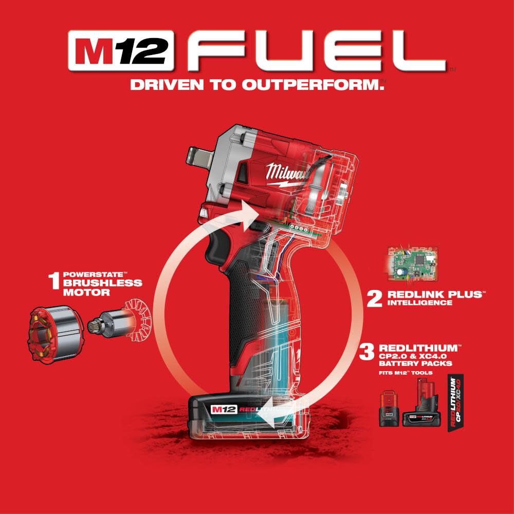 Milwaukee M12 FUEL Stubby 1/2 in. Impact Wrench Kit 2555-22 from Milwaukee