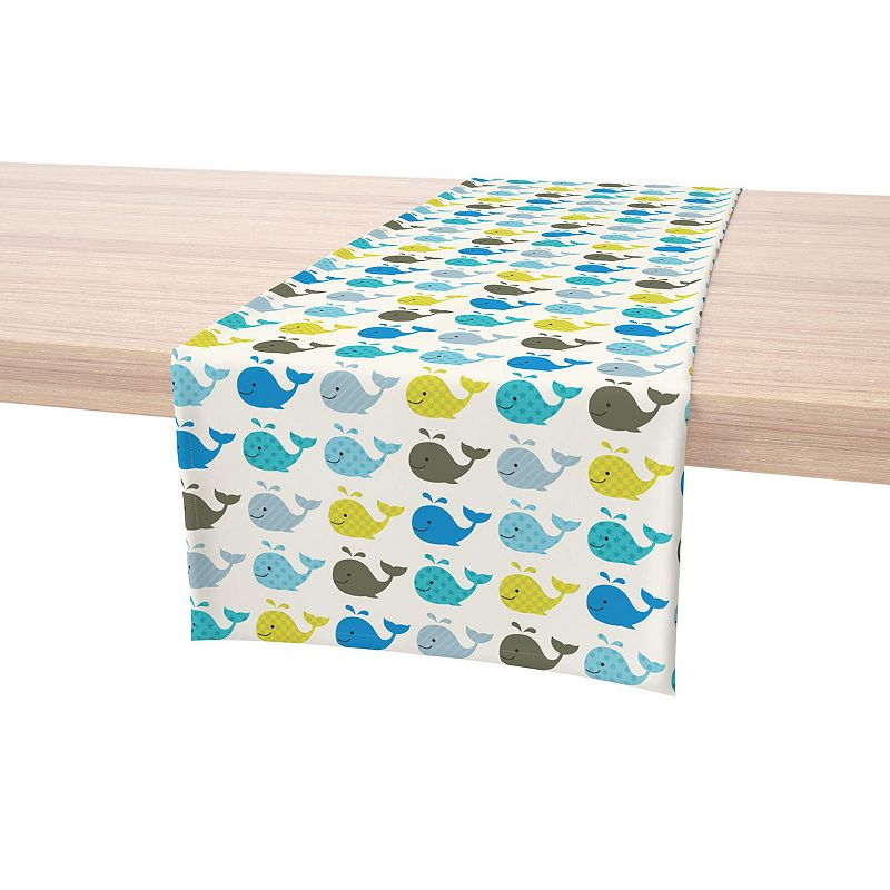 Table Runner， 100% Cotton， 16x90， Happy Whales