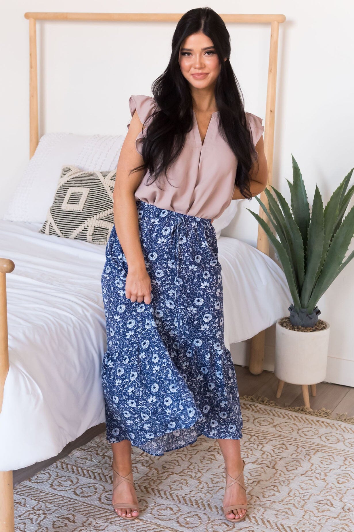 Blue Blooms Modest Skirt