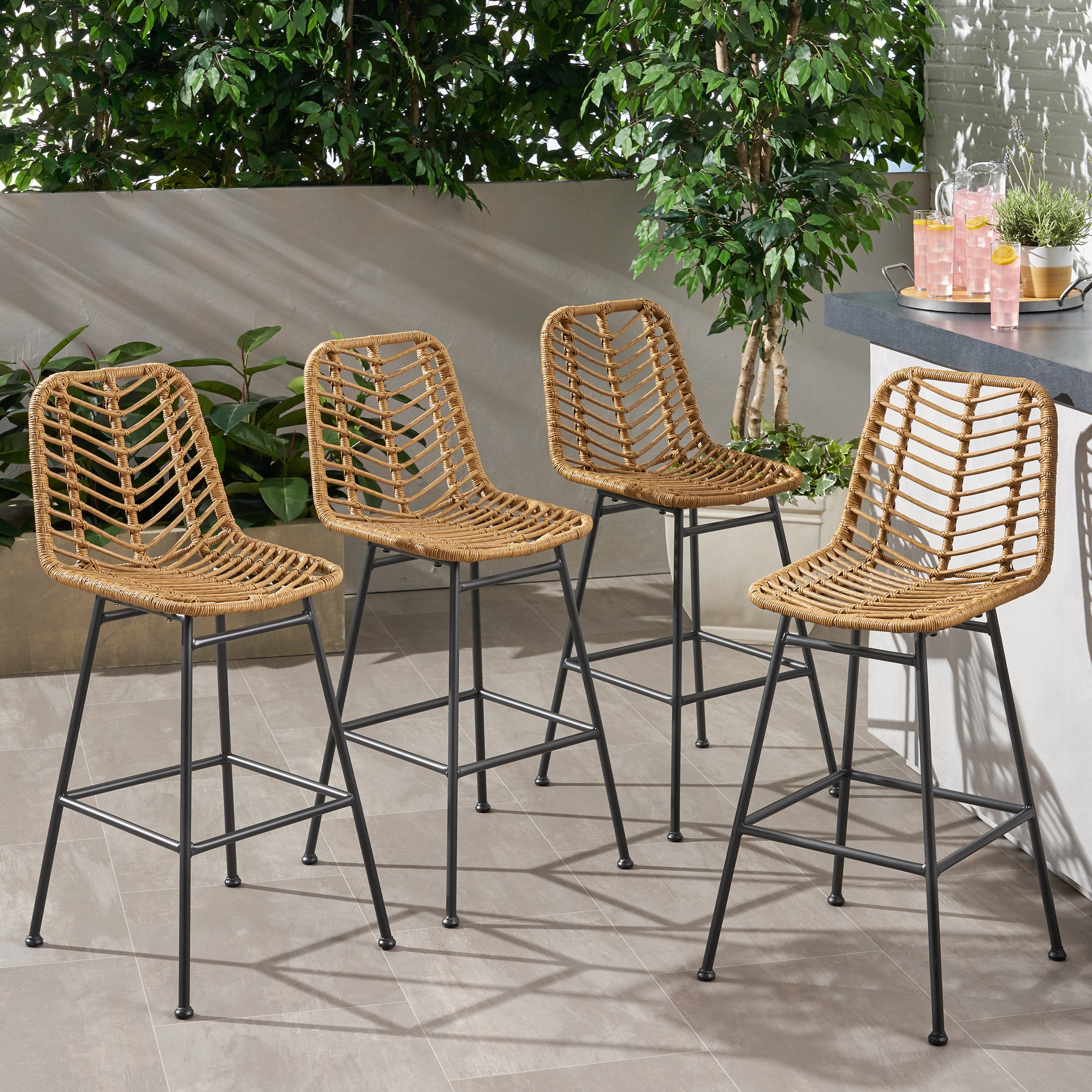 Kendal Outdoor Wicker Barstools (Set of 4)