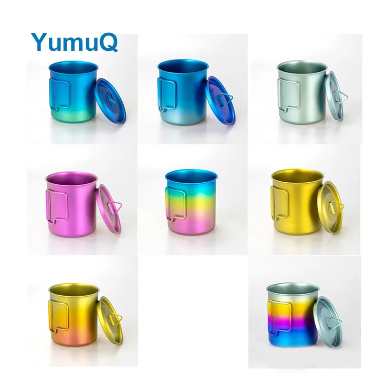 YumuQ 0.42L Rainbow Color Titanium Outdoor Camping Mug Cup Set For Hiking Travel Picnic