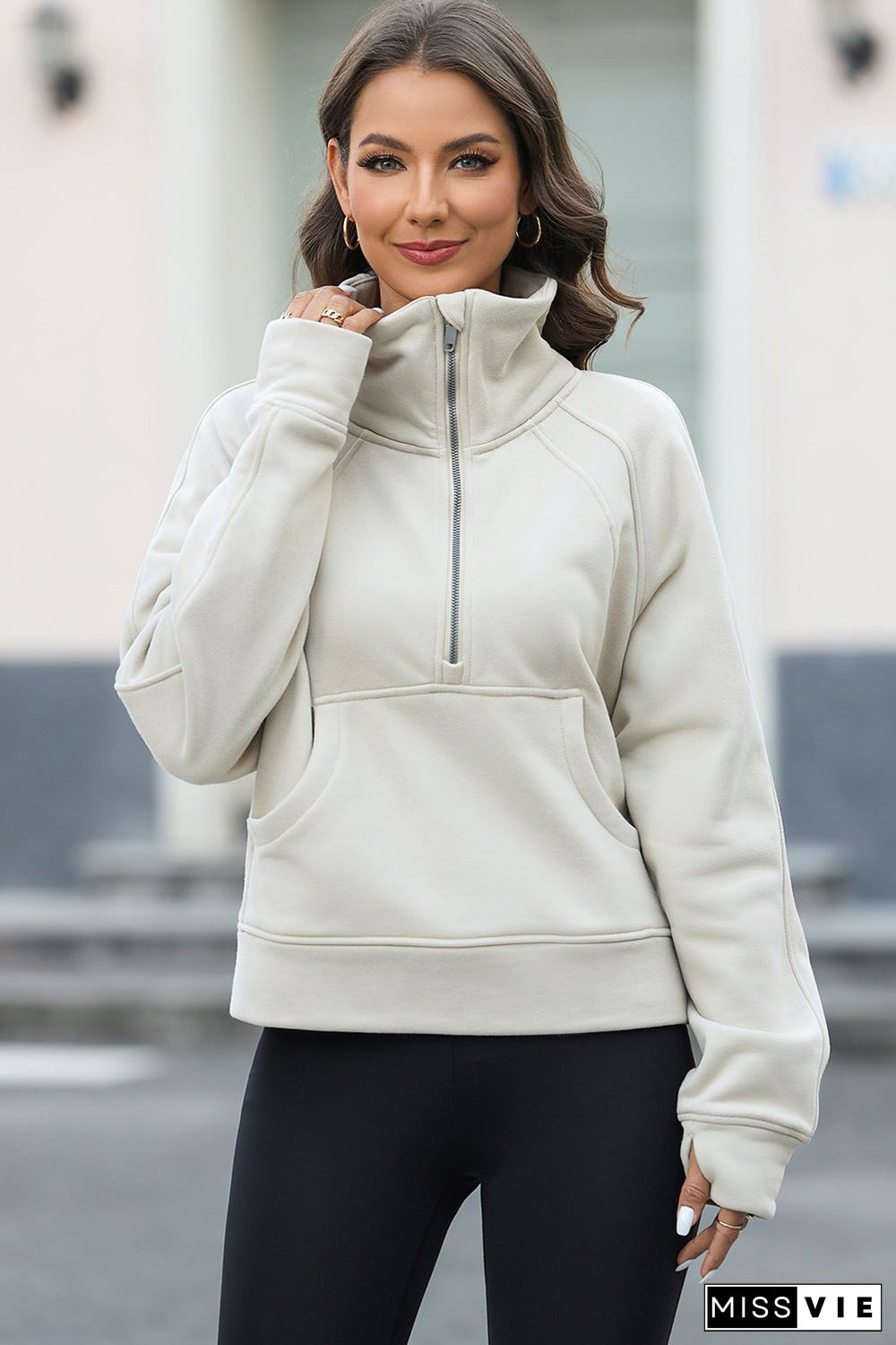 Half Zipper Kangaroo Pocket Sweatshirt