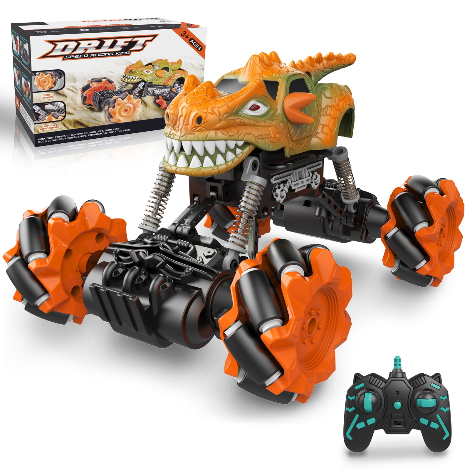 Toys for 5 6 7 Years Old Boys，Birthday Gift for Boys 5，Dinosaurs Car Toy Remote Control Car for Boys Age 5 6 7 8， 2.4GHz Monster Truck RC Drift Car for 5-8 Year Old Boys，Toy for 5-8 Years Old Boys