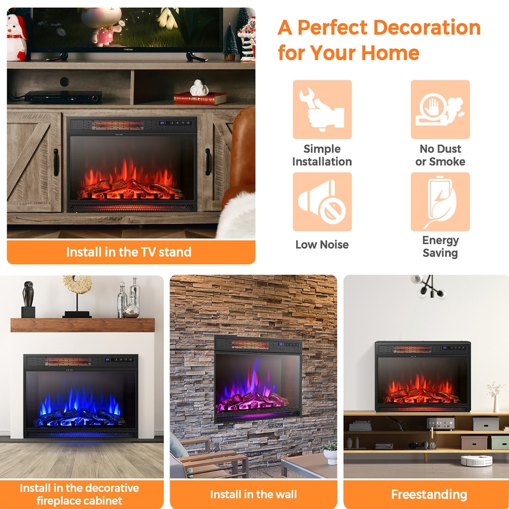 Costway 25''Electric Fireplace Freestanding   Recessed Heater Log   See Details