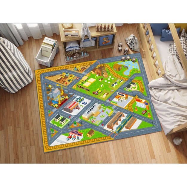 Kc Cubs Boy amp Girl Kids Country Farm Road W Construction Vehicle Car Traffic Educational Learning amp Game Nursery Classroom Rug Carpet