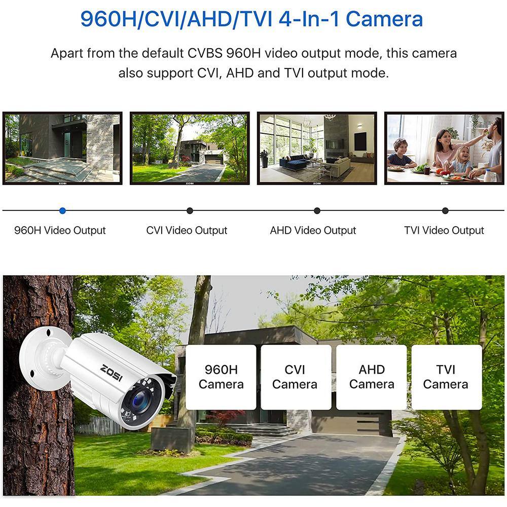 ZOSI 4-In-1 Wired 1080P FHD OutdoorIndoor Home Security Camera Compatible with TVIAHDCVI Analog DVR 1AC-2112C-WS-US*2