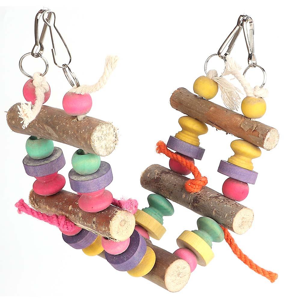 Wood Bird Pets Hanging Swing Color Activity Play Bridge Grinding Chew Bite Cage Toy for Parrot