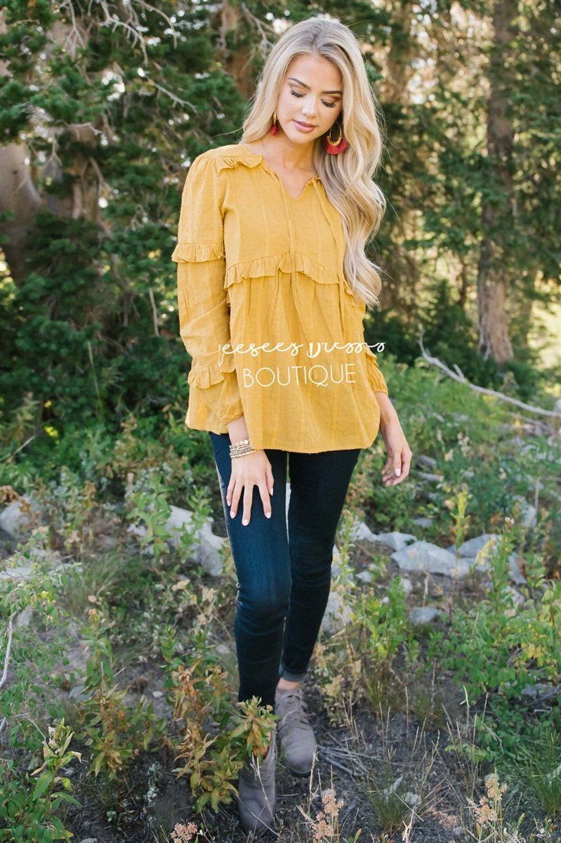 Ruffle Trim Neck Tie Blouse