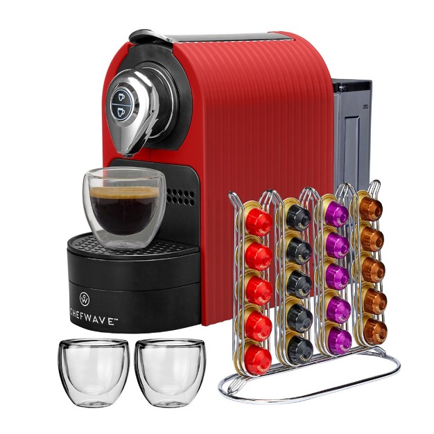 Chefwave Espresso Machine For Nespresso red Capsule Holder And Cups Bundle