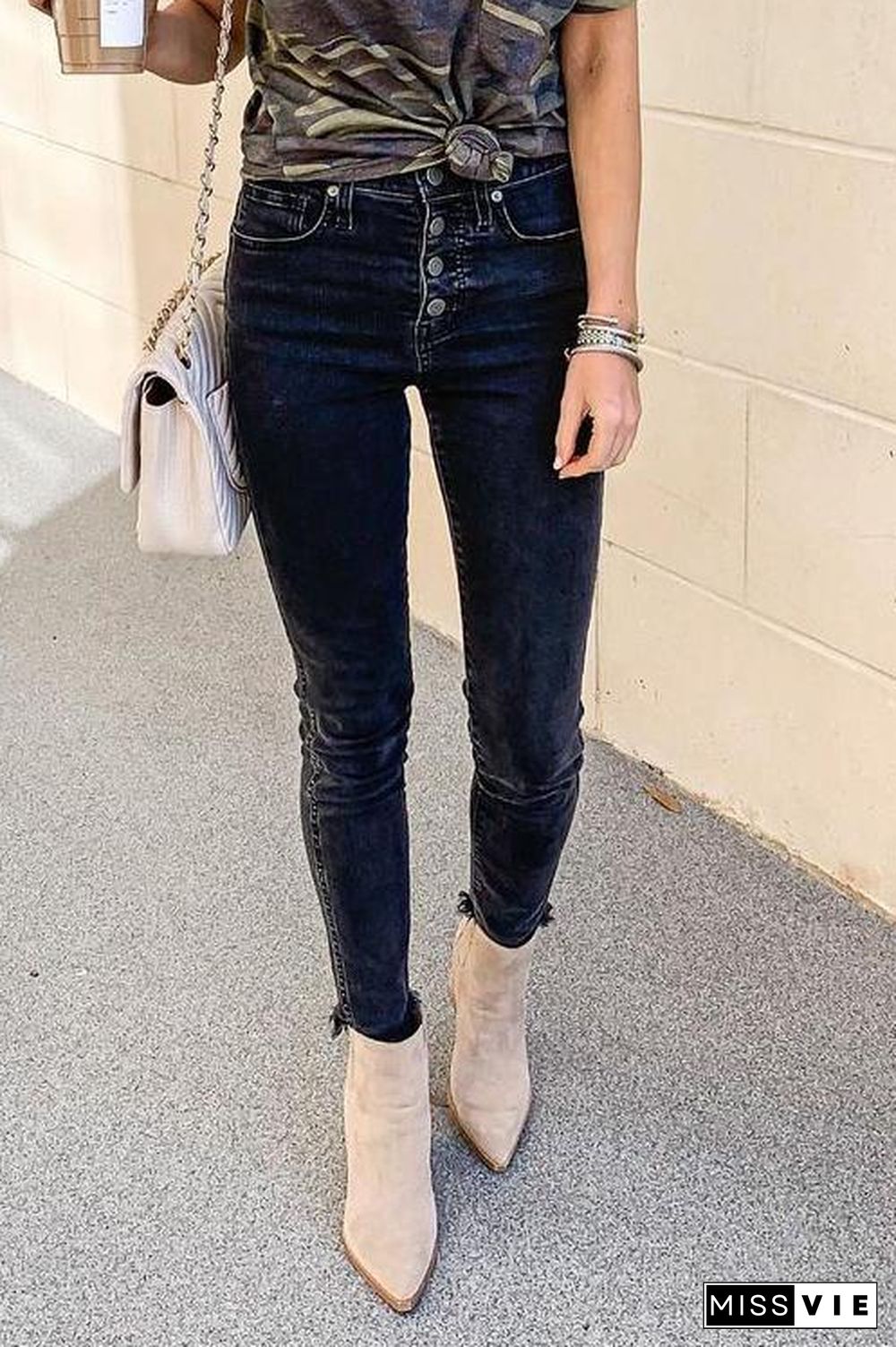 Classical Button High Waist Jeans