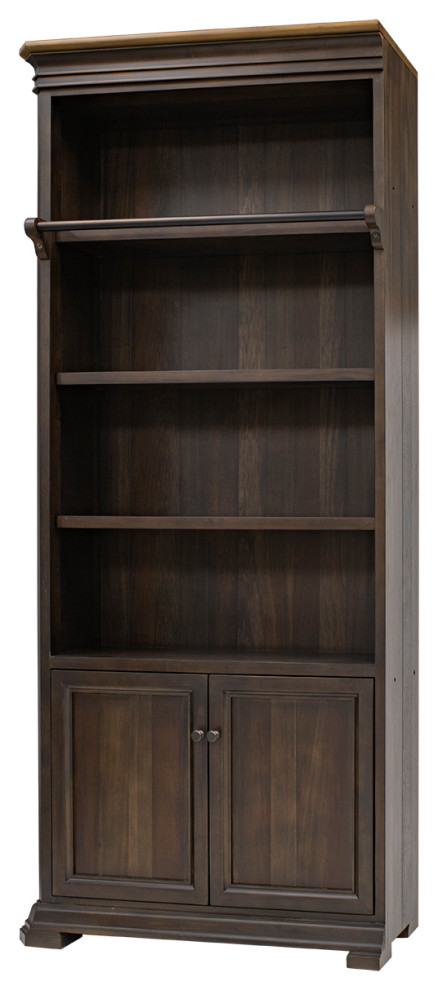 Executive Bookcase Wall With Wood Ladder  Fully Assembled  Brown   Traditional   Bookcases   by Martin Furniture  Houzz