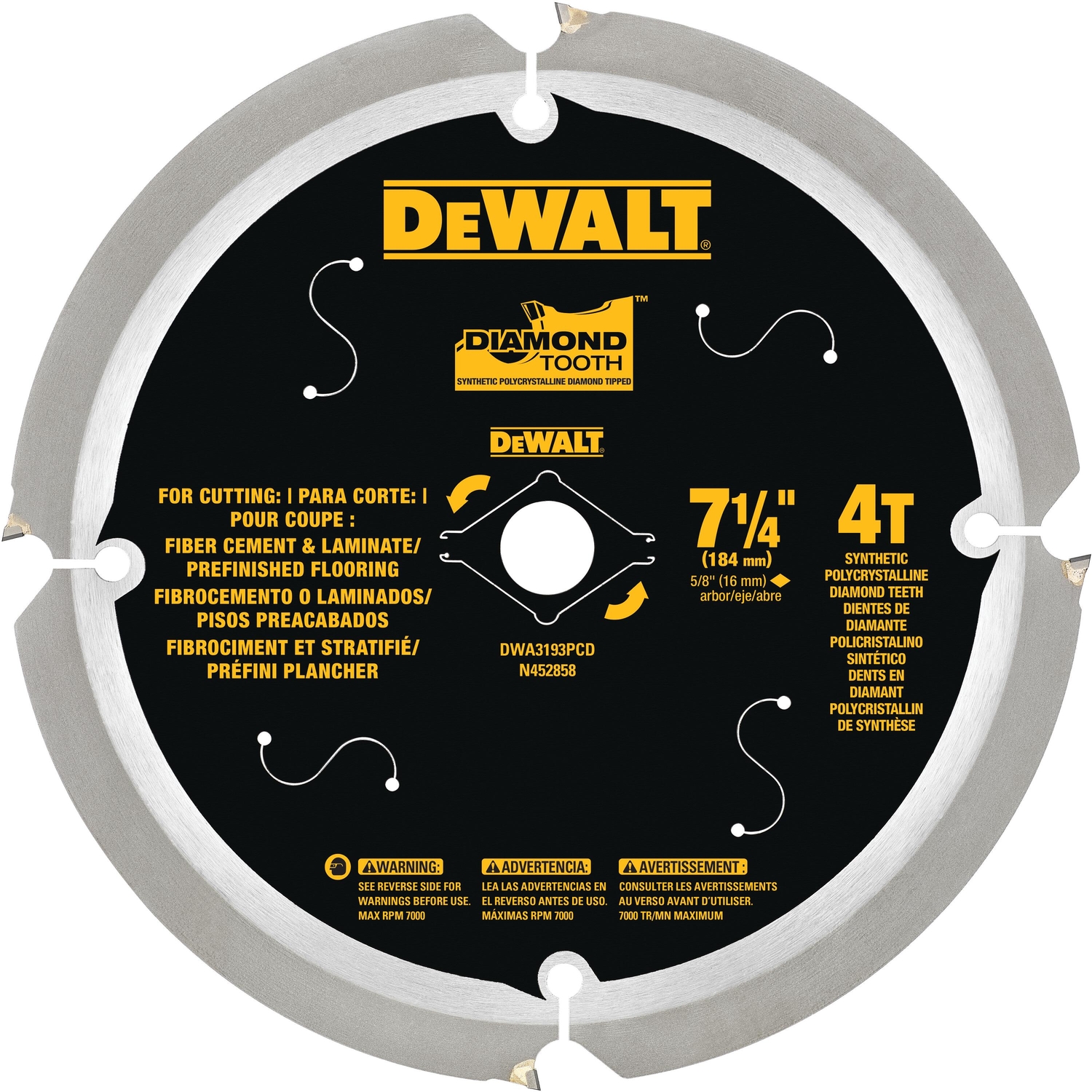 DW 7-1/4 in. D X 5/8 in. Diamond Fiber Cement Blade 4 teeth 1 pk