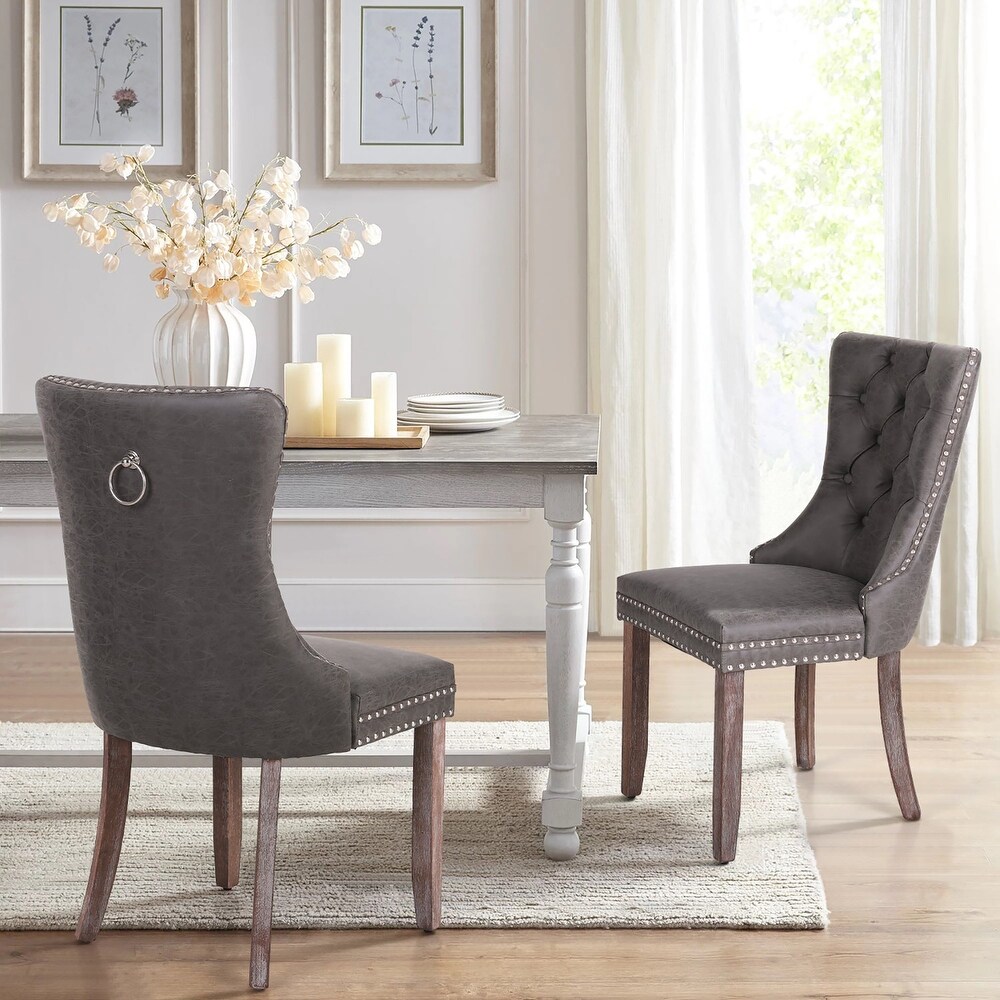 Faux Leather Dining Chairs Set of 2  Upholstered Chairs for Kitchen   Dining Room