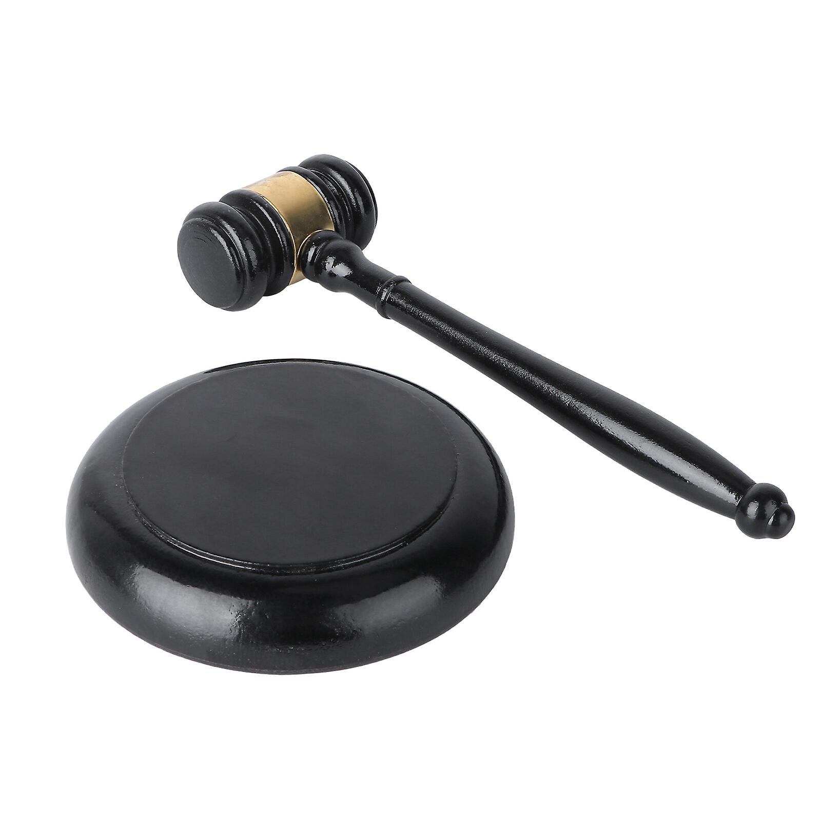 1set Wooden Judge Gavel With Base Simple Durable Hammer Kids Role Play Toy Black