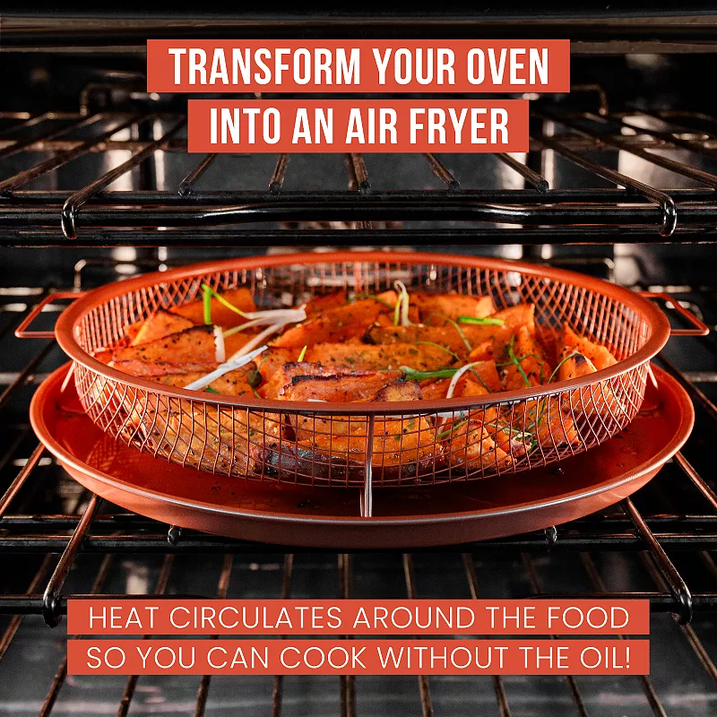 Chef Pomodoro Copper Crisper Tray， Deluxe Air Fry In Your Oven， 2-piece Set (round - Large)