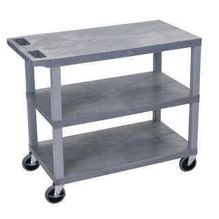 Luxor EC 35.25 in. W x 18 in. D x 34.5 in. H 3-Flat Shelf Utility Cart in Gray EC222-G