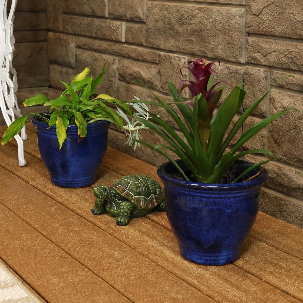 Sunnydaze Decor Studio 9 in. Imperial Blue Ceramic Indoor/Outdoor Planter - Set of 2 AP-053