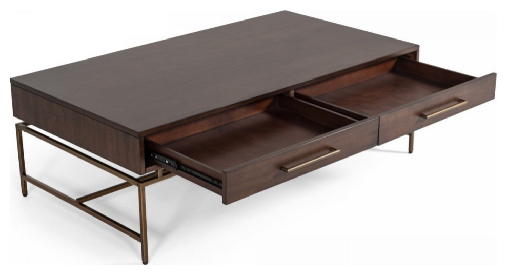 Trina Modern Acacia and Brass Coffee Table   Modern   Coffee Tables   by Virgil Stanis Design  Houzz