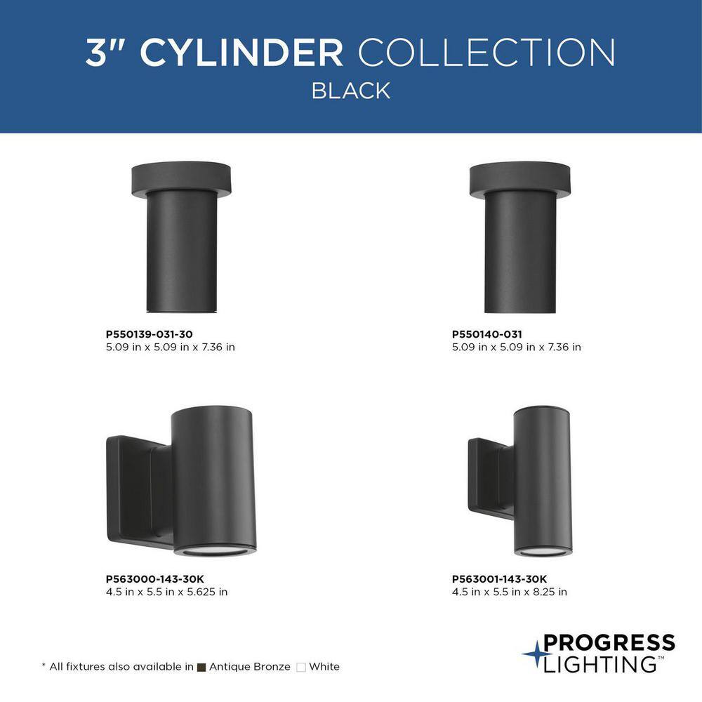 Progress Lighting 3 in. Black Surface Mount Outdoor Wall Mount Integrated LED Cylinder Sconce P550139-031-30