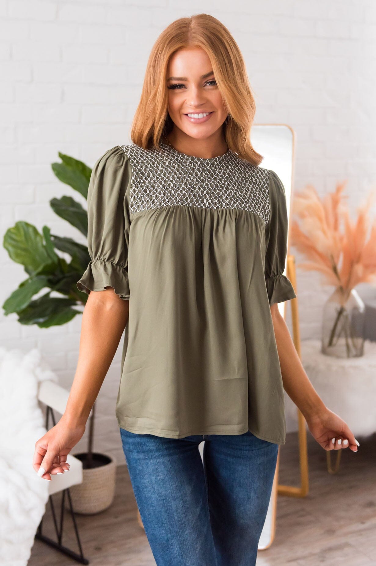 Drift Away Embroidered Modest Blouse