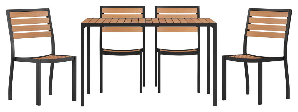 Modern Faux Teak Patio Table  4 Chairs Teak   Transitional   Outdoor Dining Sets   by Kolibri Decor  Houzz