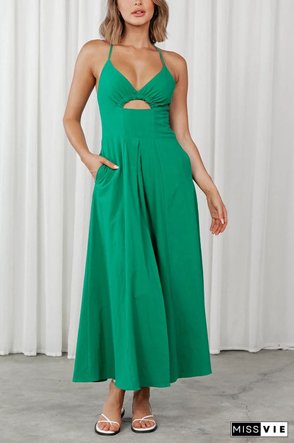 Cut Out Backless V Neck Maxi Dress