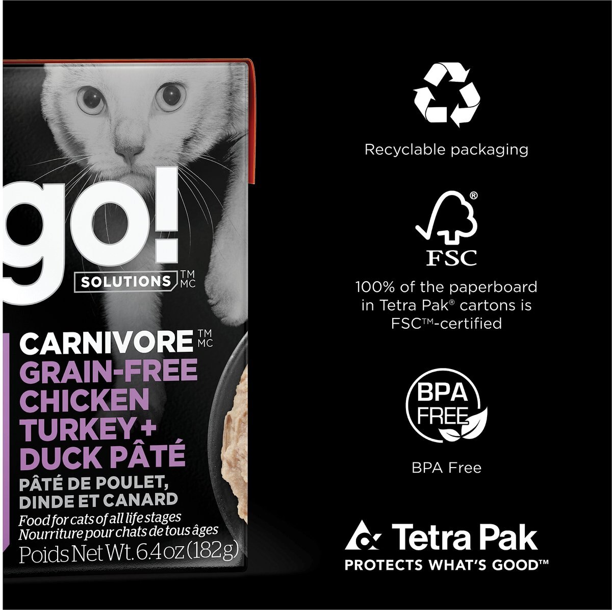 Go! CARNIVORE Grain-Free Chicken， Turkey + Duck Pate Cat Food