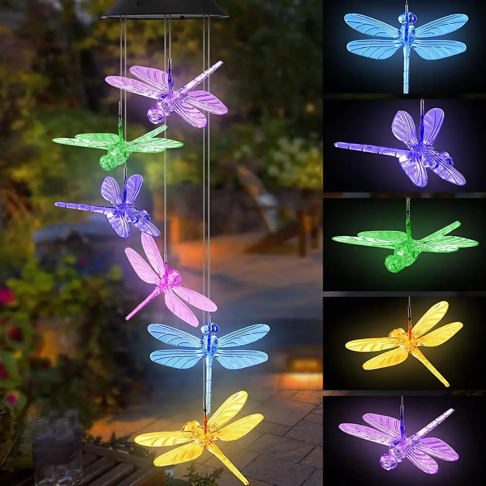 Factory supply New Solar Light Dragonfly Wind Chimes Solar Hummingbird Wind Chime