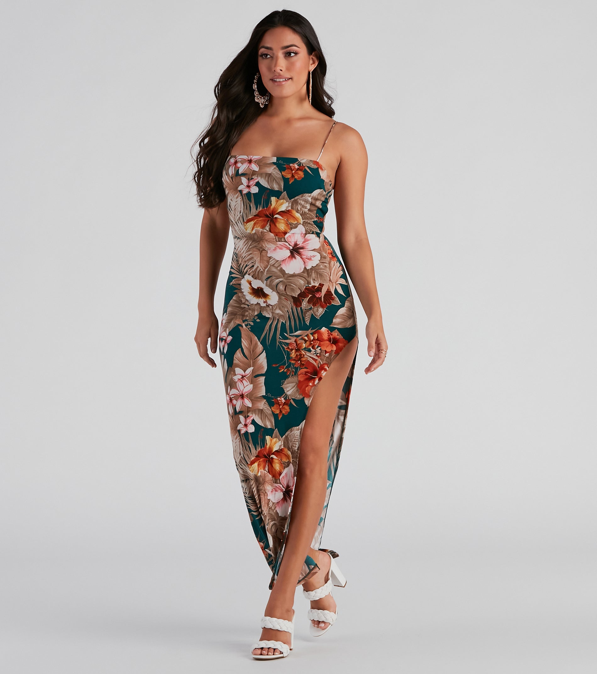 Tropical Flower Lattice Back Dress