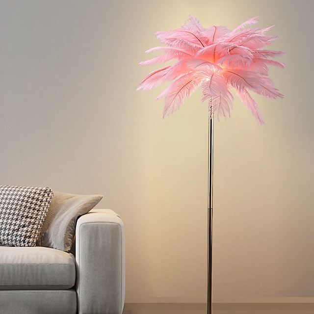 Floor Light Standing Reading Lamp Modern Ostrich Feather Gold Floor Lamp Metal Bronze Nordic Standing Lamp Villa Hotel Decor Lighting Bedroom Bedside Floor Lamp Christmas gift