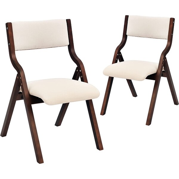 Foldable Dining Chairs with Padded Seats Set of 2， Beige