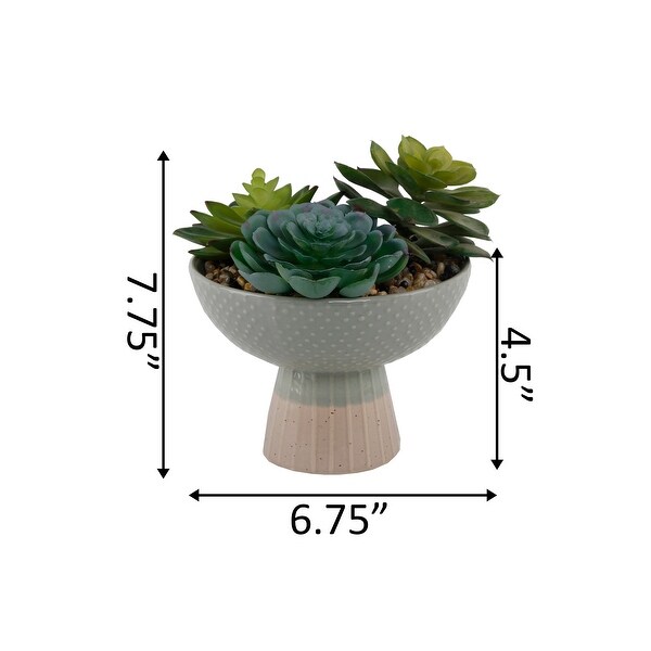 Artificial Plant Succulent Mix in Two Tone Bowl Ceramic Planter