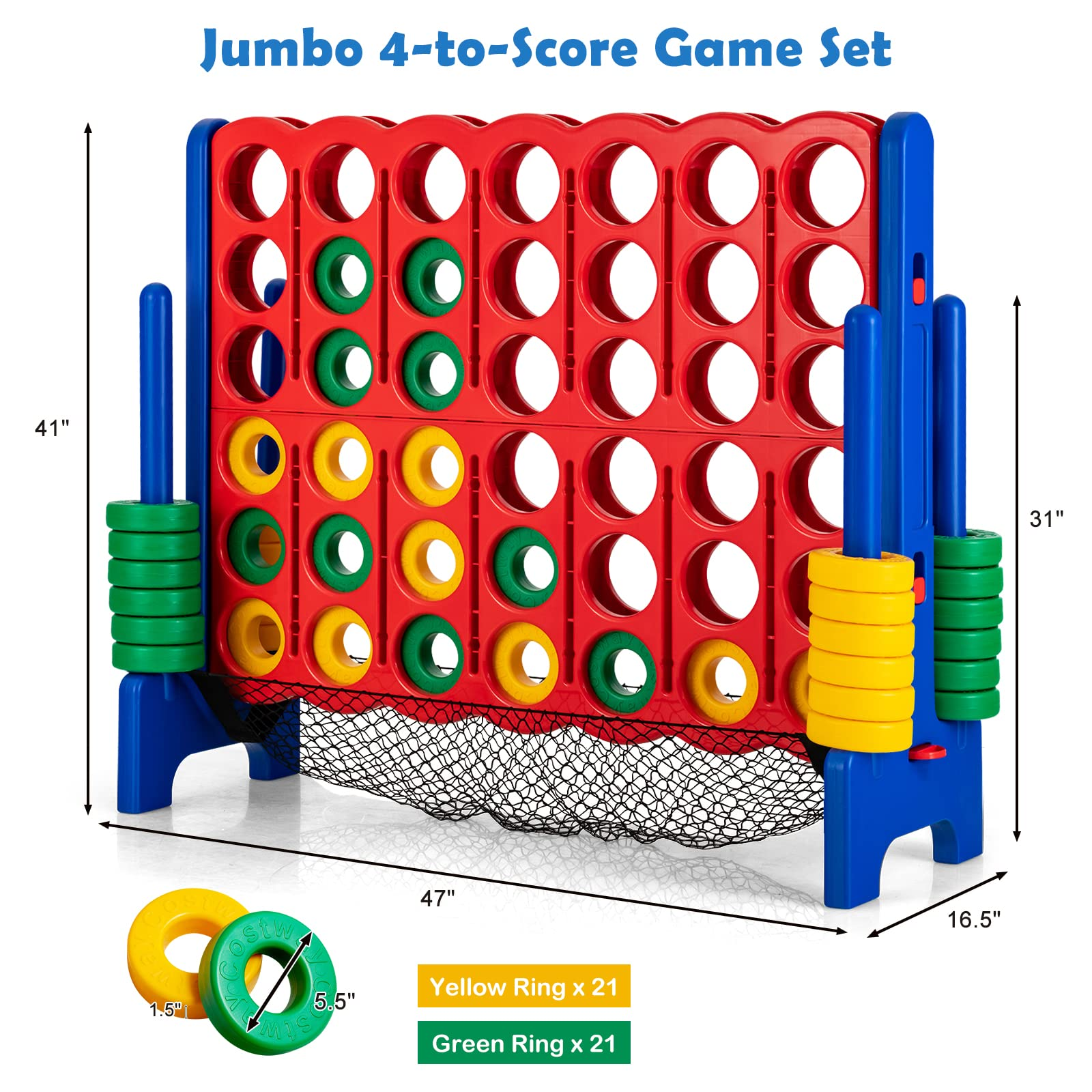 Costzon Jumbo 4-to-Score Giant Game Set, 3.5FT Tall Giant 4 in a Row Game