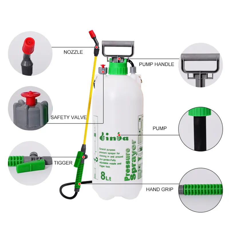 Factory Supply New PE Material Durable Multipurpose Portable Manual Pressure Garden Sprayer 8L Sprayer