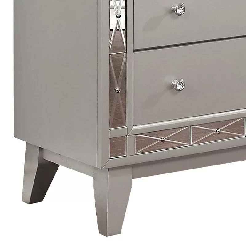 Wooden Chest with 5 Drawers， Mercury Silver