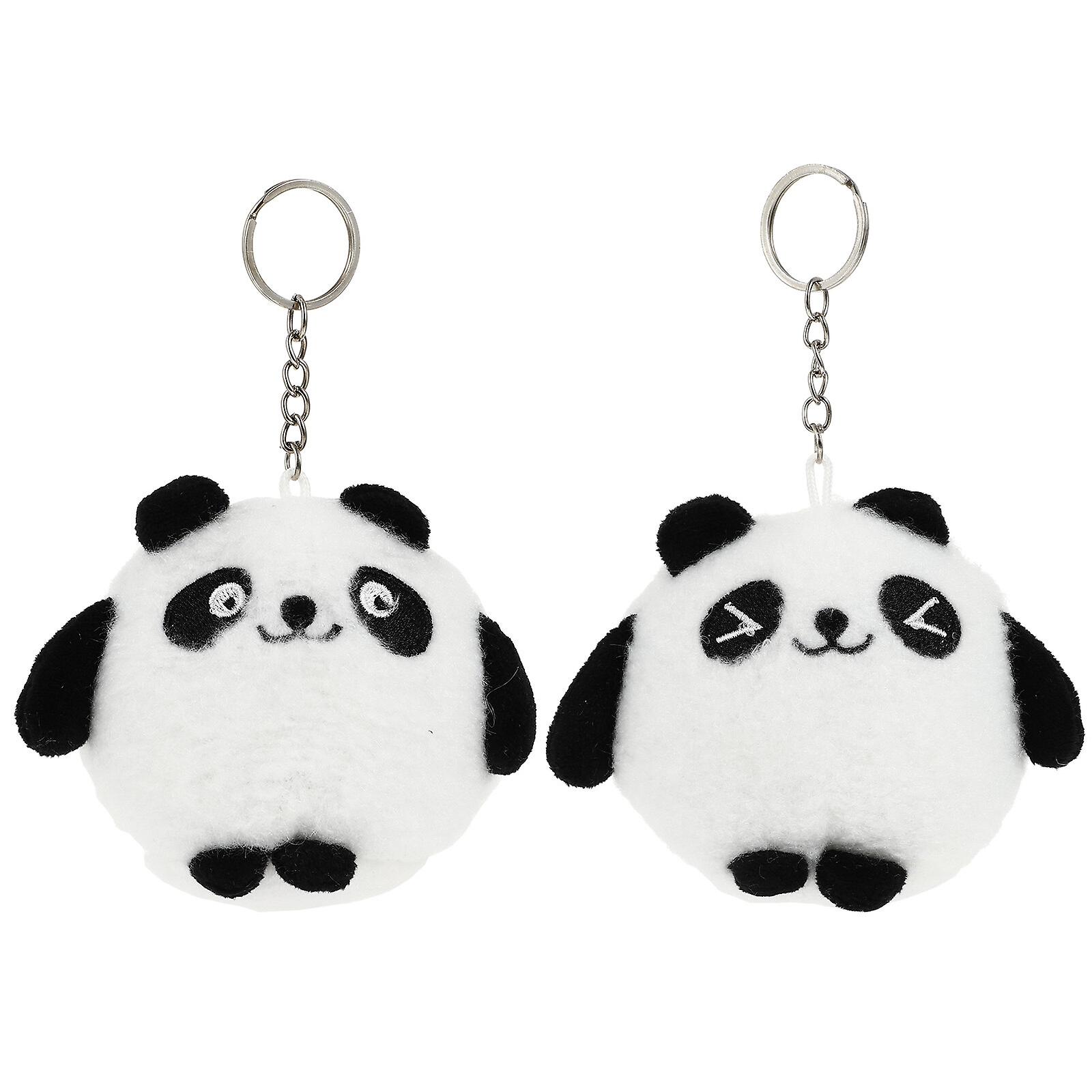 2pcs Plush Panda Keychains Stuffed Panda Keyrings Cartoon Bag Hanging Ornaments