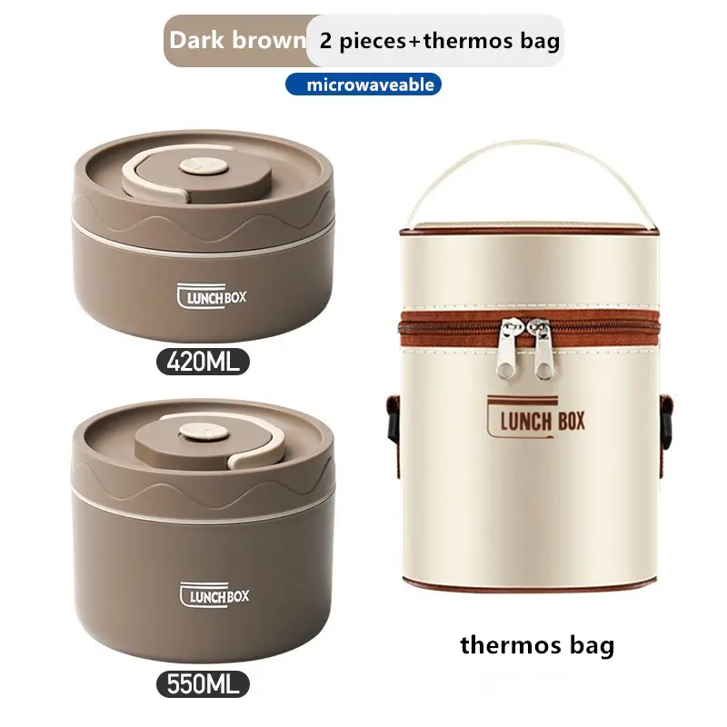 Microwaveable 304 Stainless Steel Insulated Thermal Lunch Box Food Storage Lunch Box Set For Kid School With Thermos Bag