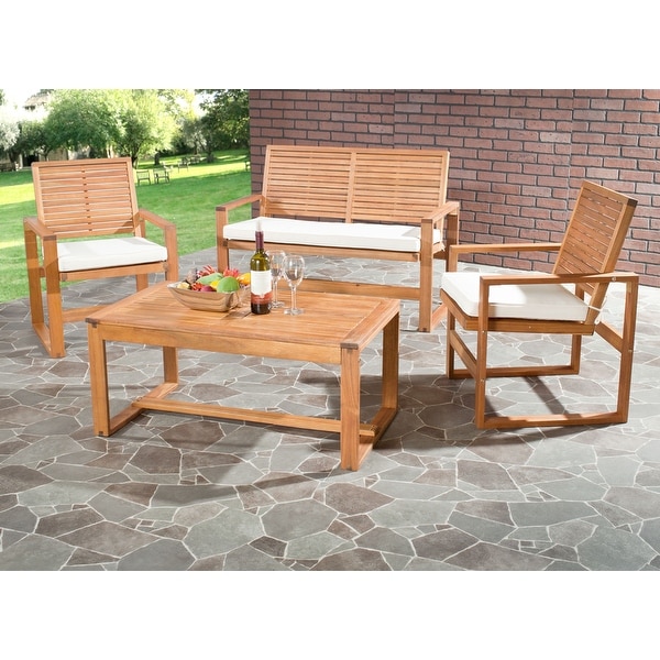 SAFAVIEH Outdoor Living Cushioned Brown Acacia Wood 4piece Patio Set