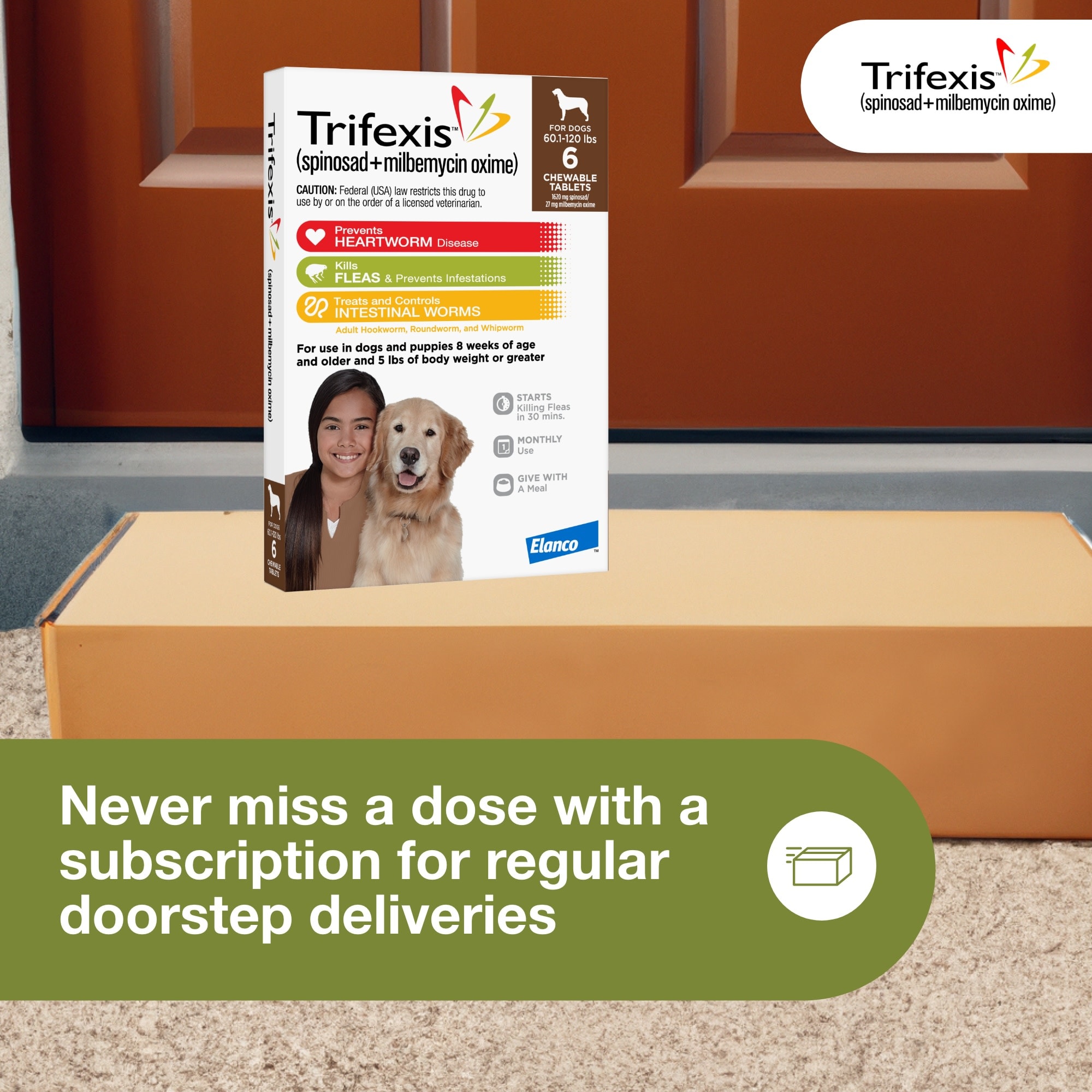 Trifexis Chewable Tablets for Dogs 60.1 to 120 lbs， 6 Month Supply